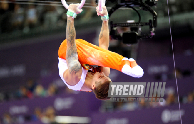 Azərbaycan gimnastı Oleq Stepko Avropa Oyunlarında gümüş medal qazandı. Bakı, Azərbaycan, 18 iyun 2015